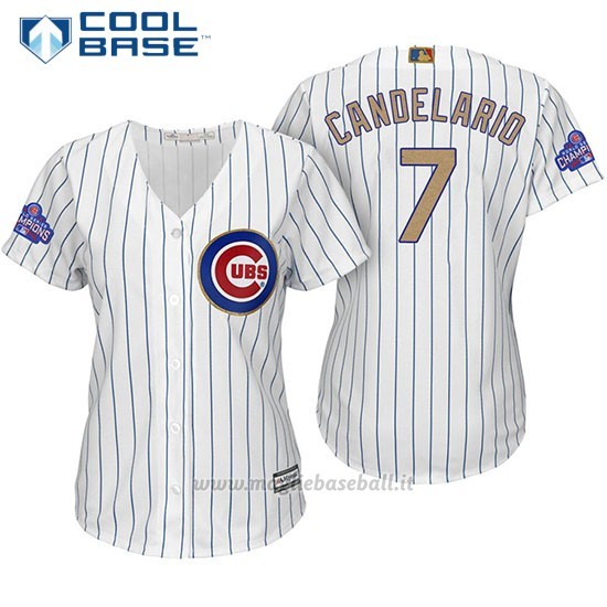Maglia Baseball Donna Chicago Cubs 7 Jeimer Candelario Bianco Or Program Cool Base